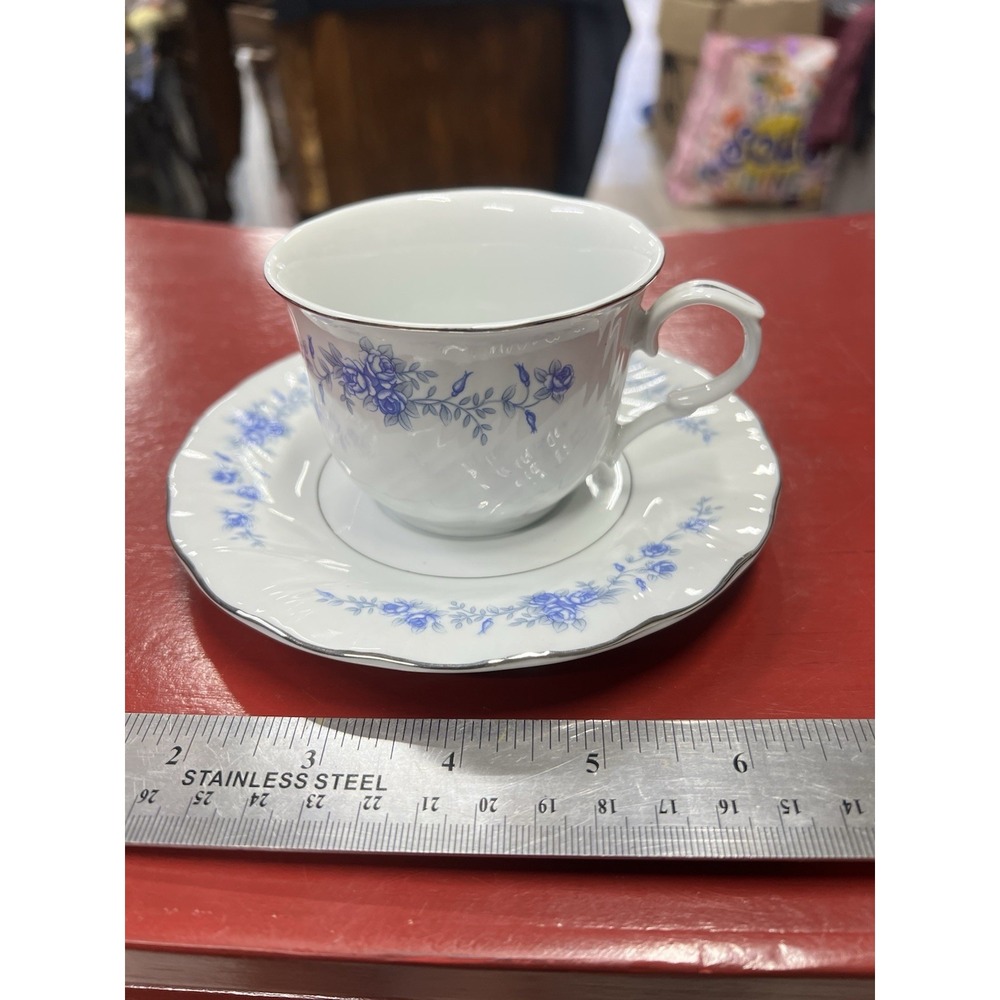 Lynn Fine‎ China Tea Cup Saucer Set Blue Rose